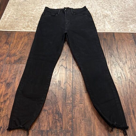 Good American good waist cropped black Jeans size 4 / 27 raw hem - Picture 1 of 11